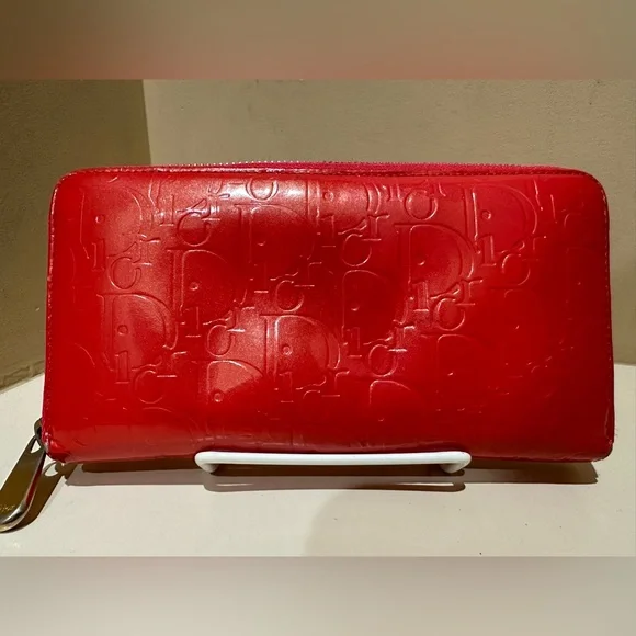 Dior Trotter Patent Orange Long Zip Wallet
