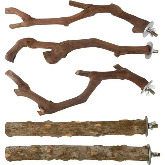 5PCS Bird Perch Stand Natural Wooden Parrot Stand Branch, 3 Grape Wood Perch