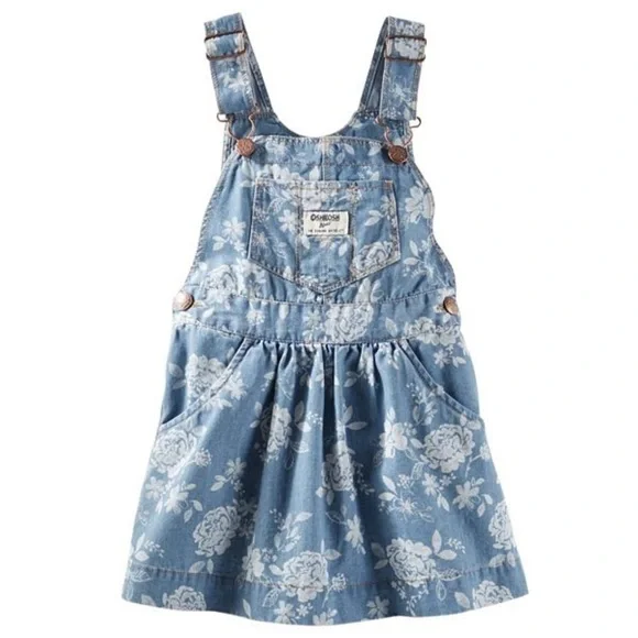 OshKosh B'gosh® Girls Floral Cotton Denim Jumper Dress Size 4T