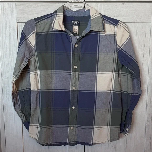 OshKosh B'gosh Navy, Green & Cream Plaid Button-Down Shirt