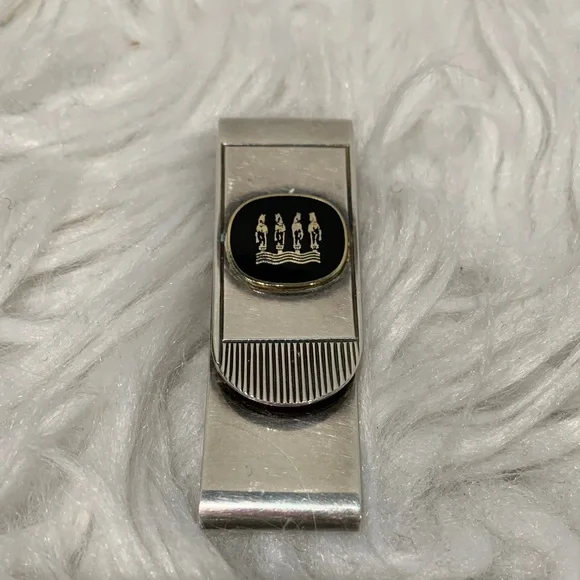Stylish Silvertone Money Clip Black Accent with 4 Horses