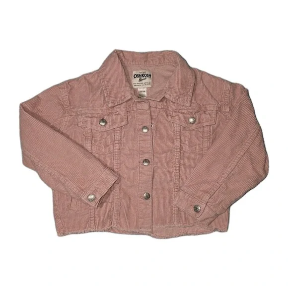 Oshkosh B'Gosh Pink Corduroy Jacket Oversized Cropped Snap Closure Kid's Size 10