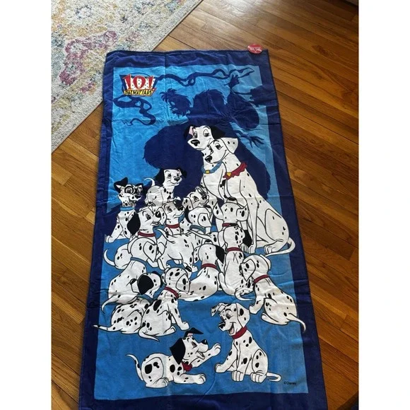 Vintage Disney‎ 101 Dalmatians Blue Beach Pool Towel Pongo Perdita NWT Pups 90s
