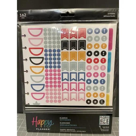 Happy Planner Happy Brights Dividers 5 pc Set Classic 9 Disc 162 pc