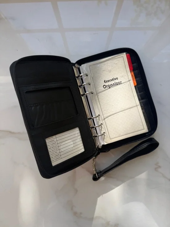 Vintage Black Executive Organizer Binder Wallet / Planner