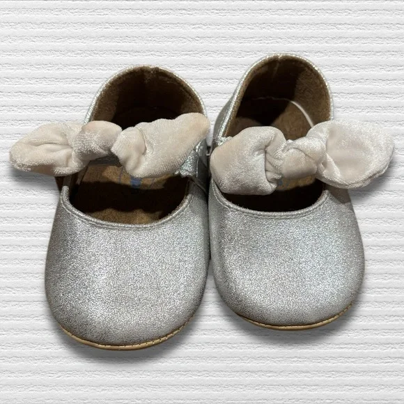 Myggpp Baby Girl Shoes Silver White Bow