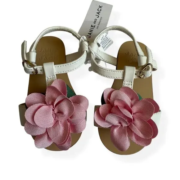 NEW Janie and Jack Bunny Pink Flower Sandals Girls 5