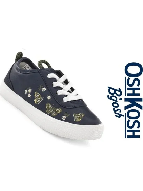 OshKosh B'Gosh | Navy and Green Embroidered Girl's Sugar Sneakers | Size 7
