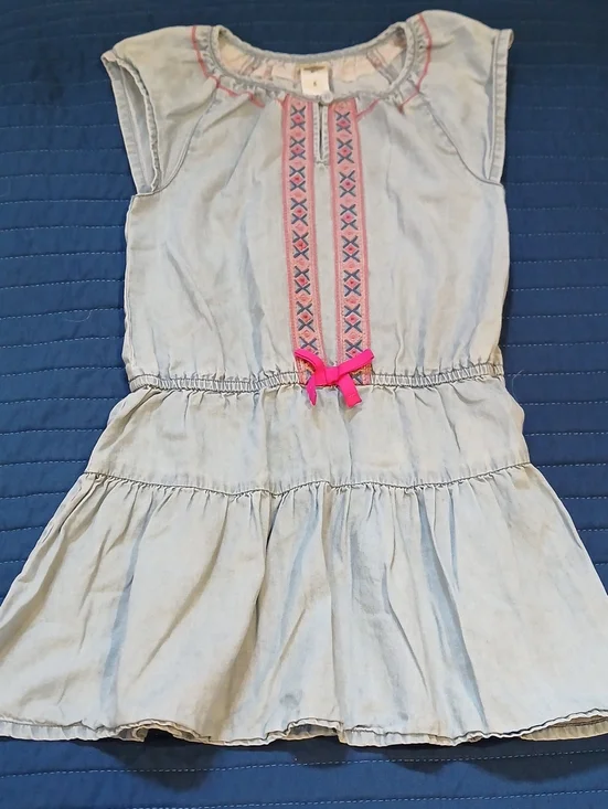 OshKosh B'gosh Light Blue Chambray Dress with Pink Trim and Bow