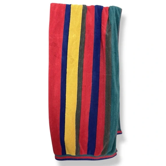Vintage 90s Beach Towel Cecil Saydah Company Stripes FLAWS Cotton‎ Retro