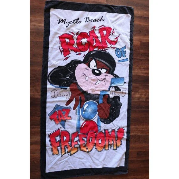 Vintage Myrtle Beach Taz Devil Motorcycle Beach Towel 52x27 Looney Tunes