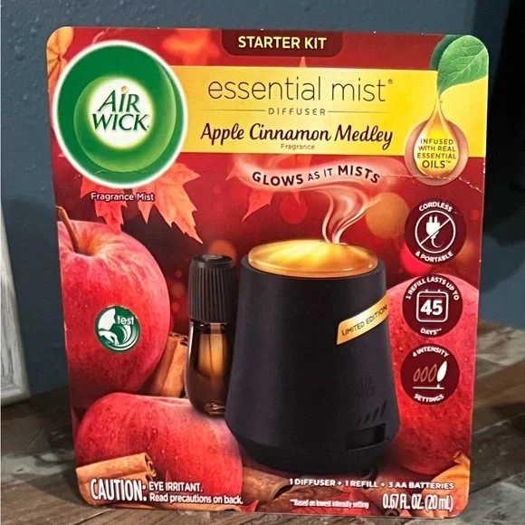 Air Wick Essential Mist Limited Edition Apple Cinnamon Medley Glowing Diffuser!