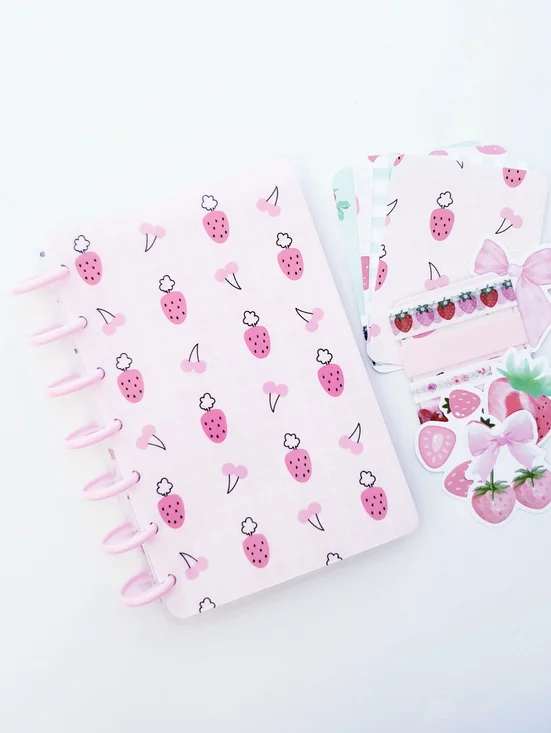Strawberry Cherry Happy Planner Classic Size Cover Set.
