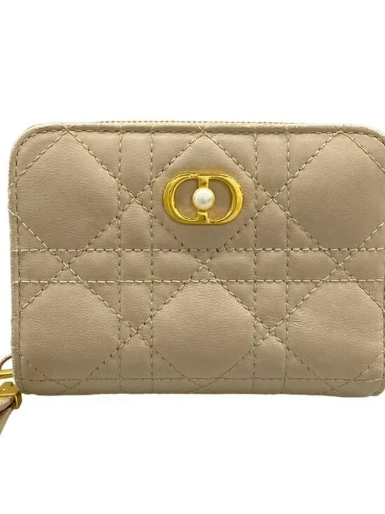 DIOR/ChristianDior Dior Caro Beige Leather Bifold Wallet