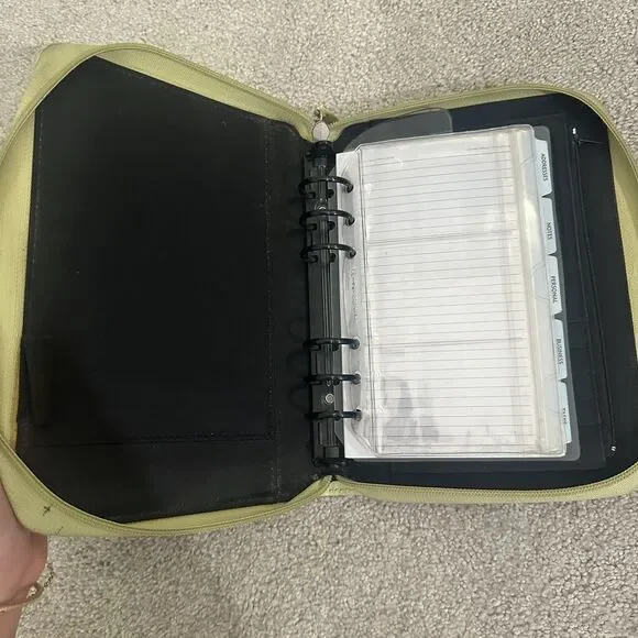 Vintage Franklin leather Covey 365 Monthly Zipper binder organizer Lime Green
