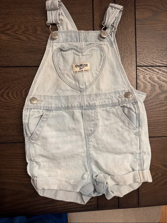 OshKosh B'gosh Light Wash Denim Heart Pocket Shortalls - Light Blue