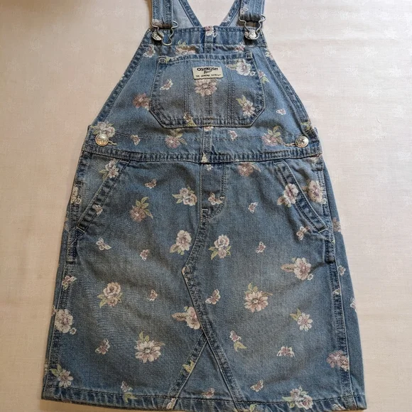 OshKosh B'gosh Denim Vestbak Overall Jumper Blue Floral Toddler 5T