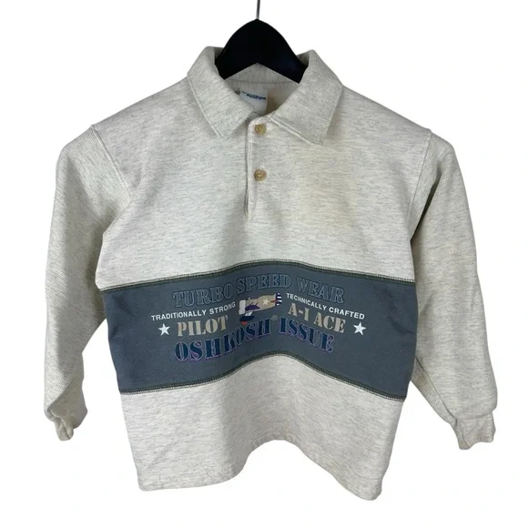 Vintage 90s Kids OshKosh Bgosh Pilot Fighter Jet Sweatshirt Size 6
