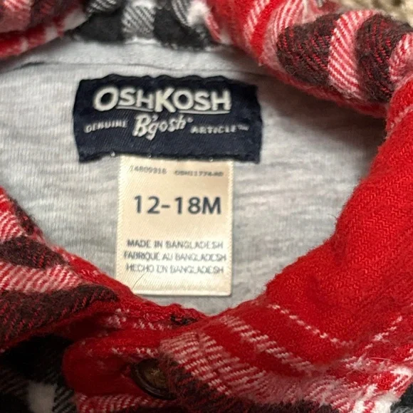 OshKosh B'gosh Flannel Red and Black Plaid Button-Down Shirt Onsie