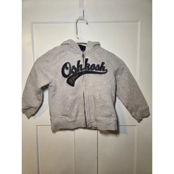 OshKosh Bgosh Toddler Boys Gray Full Zip Logo Hoodie Sweatshirt 4T