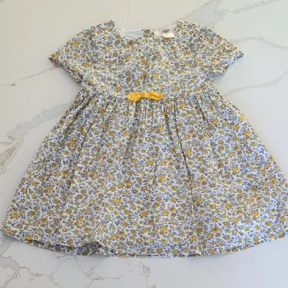 OshKosh B'gosh White Dress with Yellow Floral Print and Yellow Bow