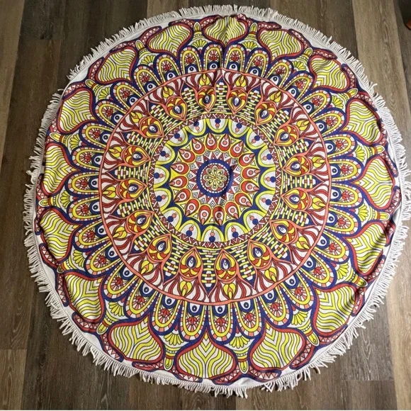 Round Mandala Beach Towel Unisex OS Multicolor Excellent Tassel Fringe