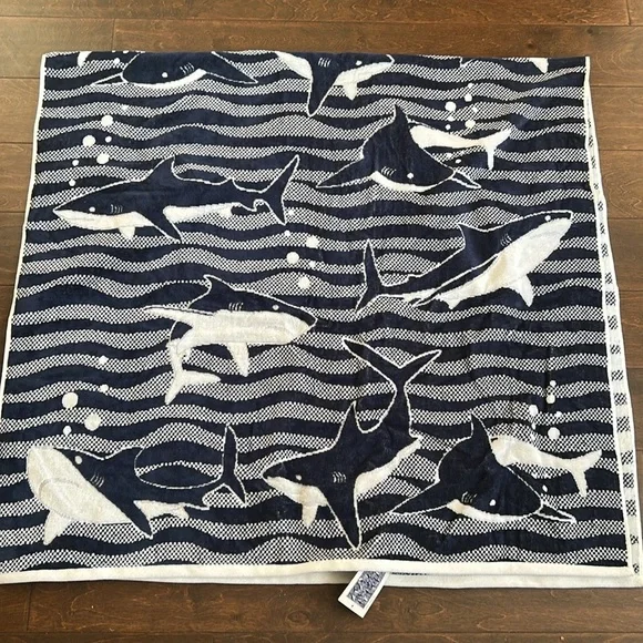 Caro Beach Towel Blue White New Cotton 36”x68” Whales Fishes