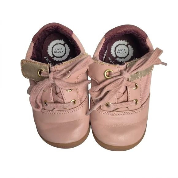​Livie & Luca Pink Canvas & Leather Sneakers - Gold Metallic Accent - Size 5M
