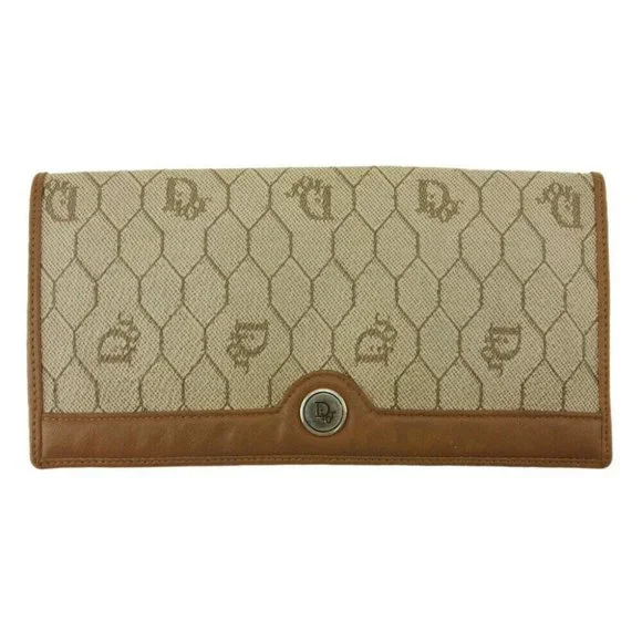 AUTH DIOR long pilgrimage honeycomb beige PVC leather