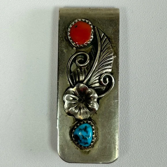 Vintage Native Turquoise Coral Money Clip