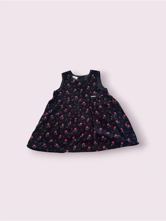 Vintage Toddler OshKosh B'gosh Black Red Floral Print Velvet Dress Size 3T