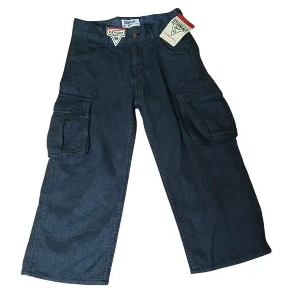 Oshkosh Boys Pants 4T Toddler E-Z Adjust Waist Cargo Dark Blue‎ 100% Cotton NWT