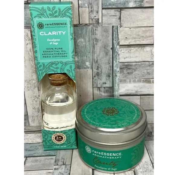 2pk RareEssence Aromatherapy Sm Reed Diffuser Candle Clarity 100% Essential Oil