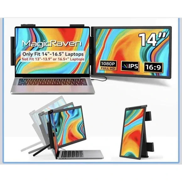 MAGICRAVEN Laptop Screen Extender, 14 1080P IPS Portable Monitor Travel Monit...