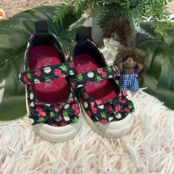 Blowfish Malibu Kids Verona Black Red Floral Cherry Bow Mary Jane Flats Baby 5