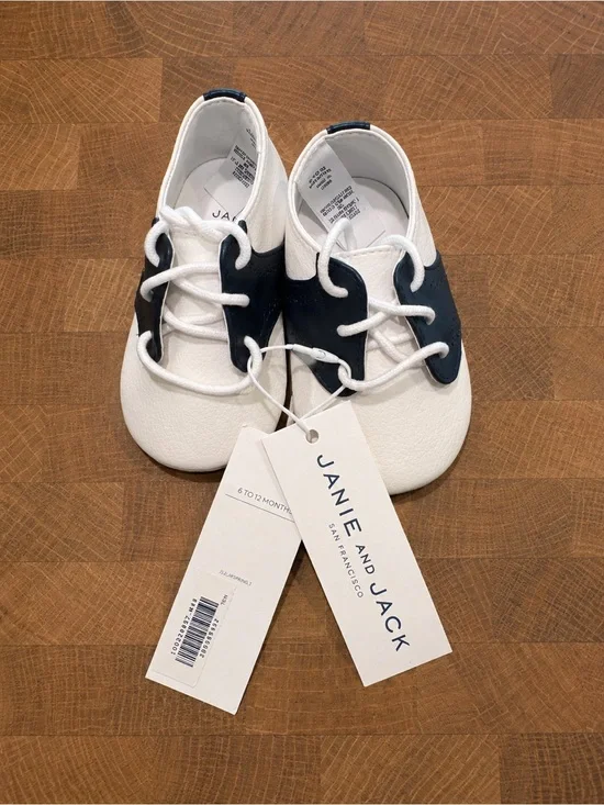 Janie and Jack Baby Saddle Shoes White Navy 6-12 Months NWT