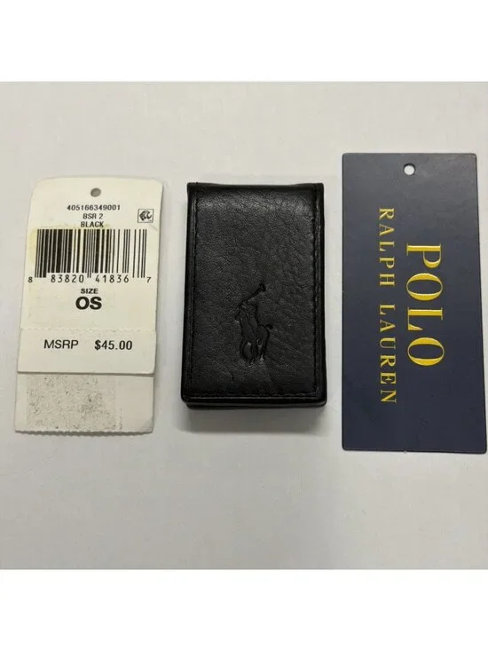 Polo Ralph Lauren Black Pebbled Leather Magnetic Money Clip
