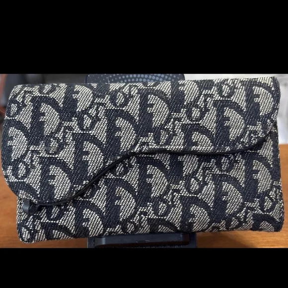 AUTHENTIC Christian Dior 'CD' FABRIC Black Leather Card Holder HI LOW WALLET