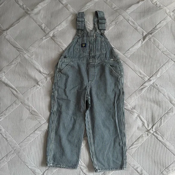 OshKosh B'gosh Vintage Blue and White Striped Kids Overalls Size 4T