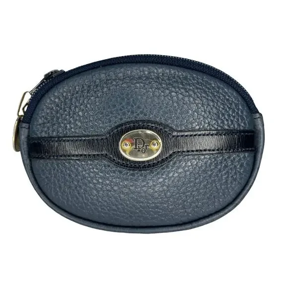 Christian Dior Navy Pebbled Leather Coin Purse Vintage Made in France