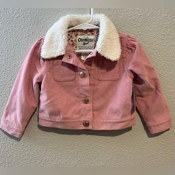 Oshkosh Bgosh Baby Girl Corduroy Sherpa Collar Pink Jacket Size 18 Months