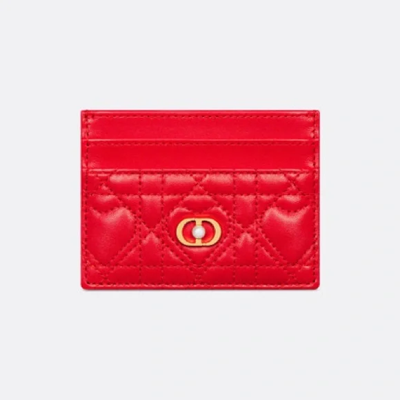 Dior Armour Jolie Freesia card holder in bright red cannage lambskin w/heart ❤️