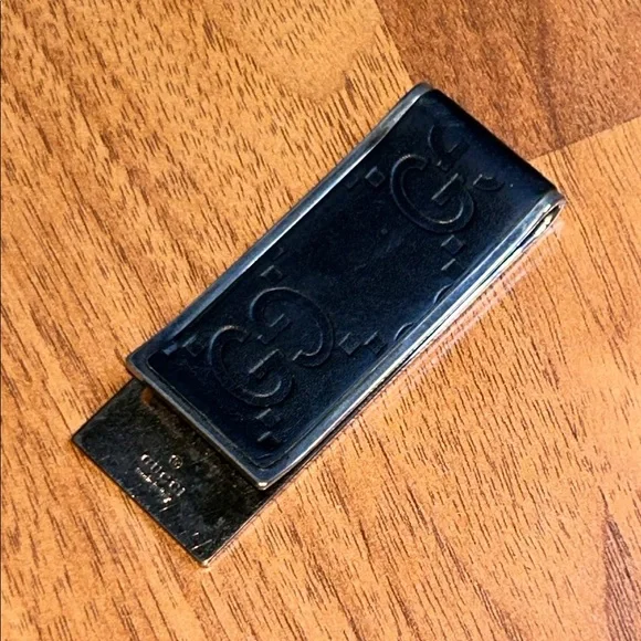 Authentic Gucci Black Leather and Metal Money Clip