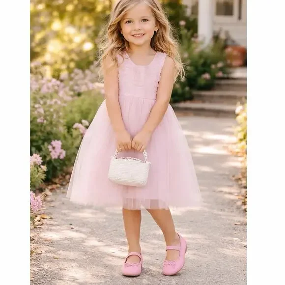 Cat & Jack Girls Pink Mary Jane Flats Size 5 Bow Ballet Shoes NWT Toddler