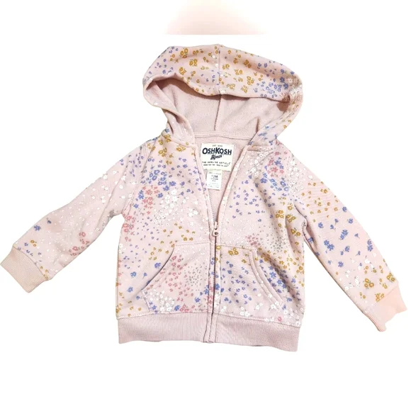 OshKosh B'gosh Floral Splatter 12m Zip- Up Hoodie With Front Pockets