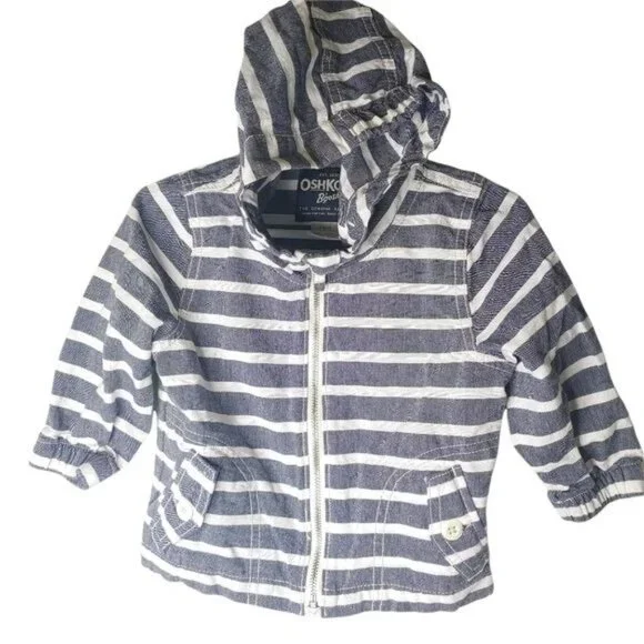 OshKosh B'Gosh hoodie kids 18M full zipper hoodie stripes blue white