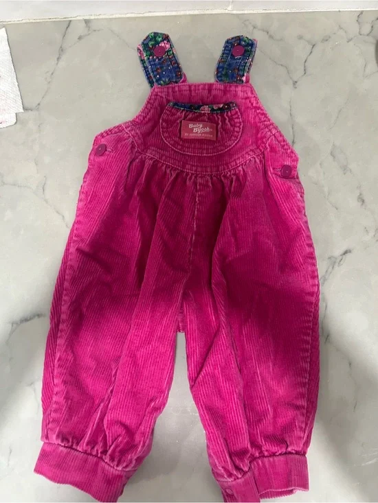 OshKosh B'gosh Bright Pink Corduroy Overalls with Patterned Straps