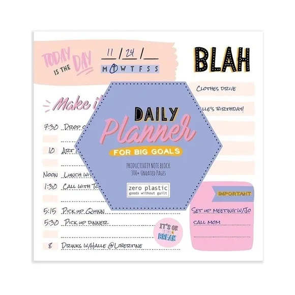 Zero Plastic Daily‎ Planner Note Block 300+ Undated Pages Productivity Desk Pad