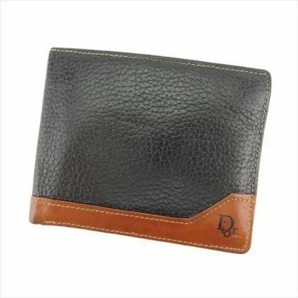 Dior Wallet Purse Bifold Black Brown leather Woman unisex Authentic Used