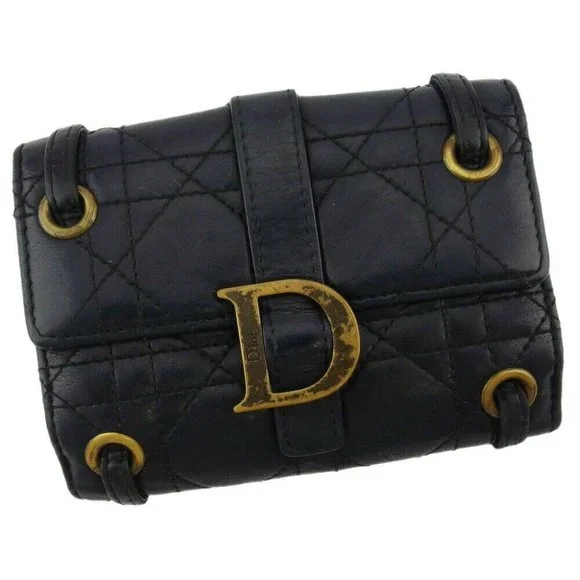 Dior w hook wallet Lady dealer leather Auth used T18766